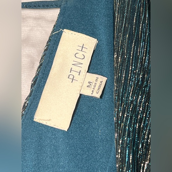 Metallic Shiny Blue Green Emerald Party Cocktail Dress M Date Night Wrap Shimmer - Picture 6 of 8